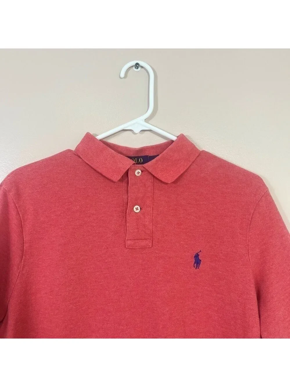 Polo Ralph Lauren Men Salmon Red Polo Collar Short Sleeve Pullover Shirt Size M
